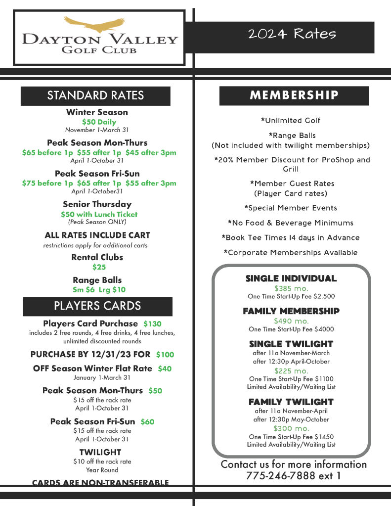 Tee Time Rates Dayton Valley Country Club